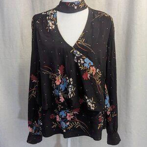 Parker Size Small 100% Silk Black Floral Blouse